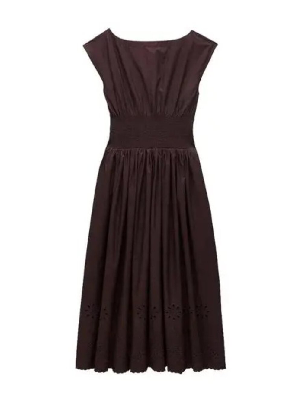 J. Crew Smocked Eyelet-Hem Dress in Cotton Poplin Brown - Picture 2 of 4